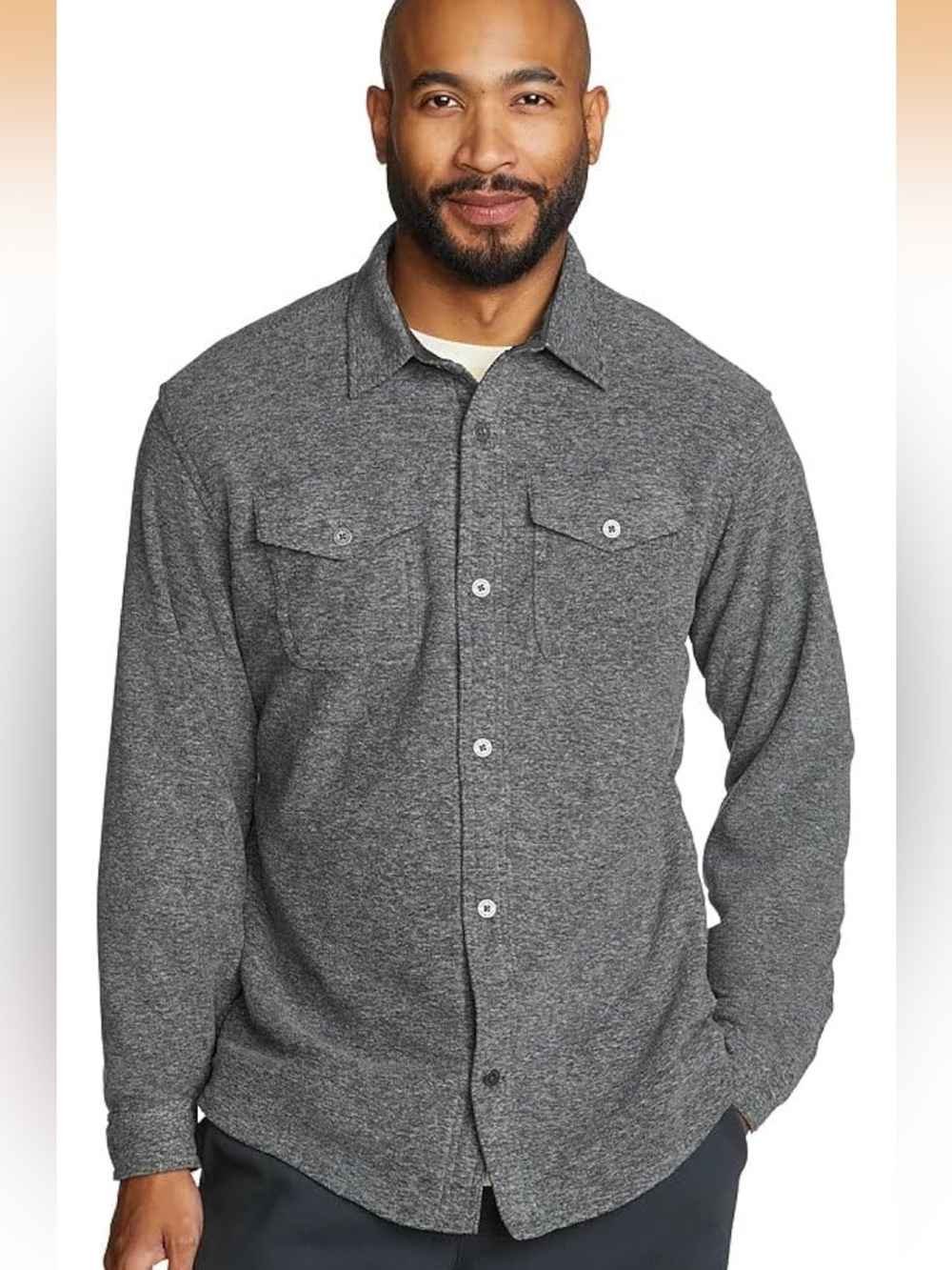 Eddie Bauer Men's Dark Gray Chutes Microfiber Long-Sleeve Button-Down Shirt